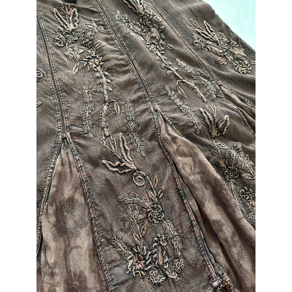 Urban Tribe Vintage Boho Western Embroidered Brown Skirt SZ S - Picture 7 of 7